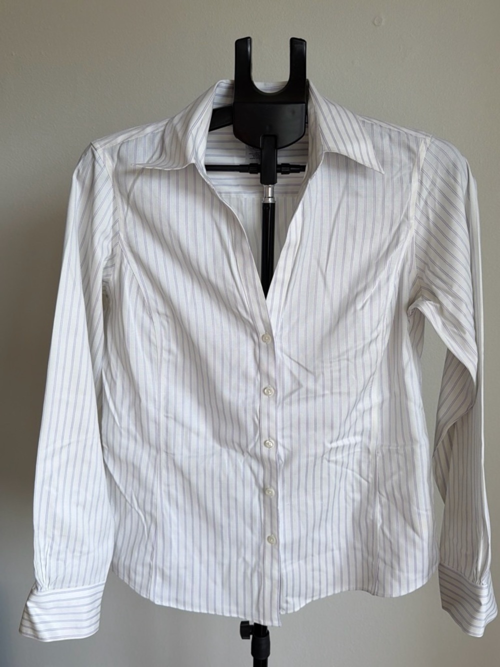 Brooks Brothers White Button-Down Shirt with Light Gray Pinstripes